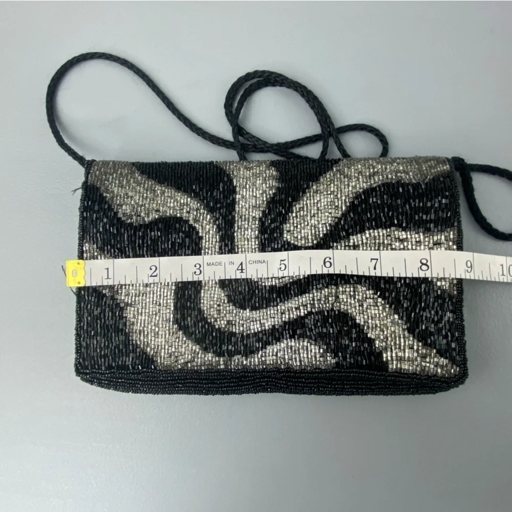 Walborg vintage beaded black & silver evening crossbody bag